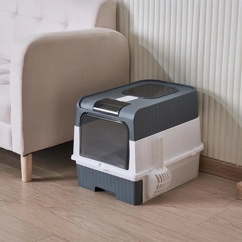 Foldable Cat Litter Box with Scoop – Top Exit