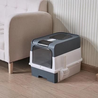 Foldable Cat Litter Box with Scoop – Top Exit