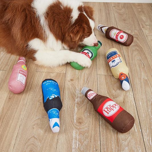 Realistic Wine Bottle Dog Toy with Squeaker