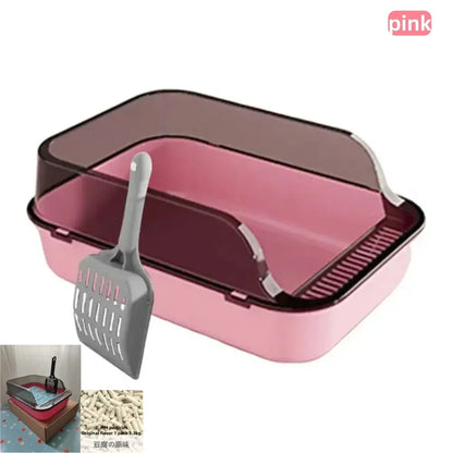 Semi-Enclosed Cat Litter Box with Scoop