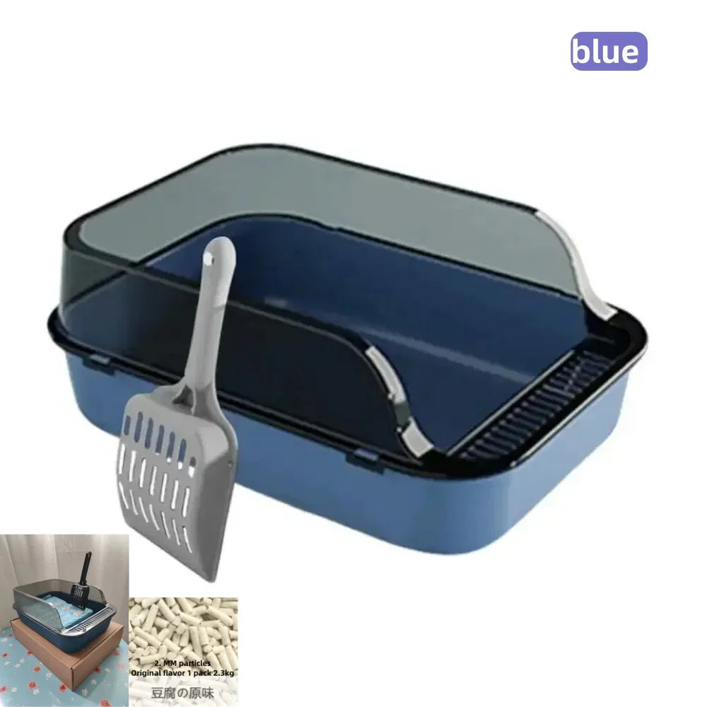 Semi-Enclosed Cat Litter Box with Scoop