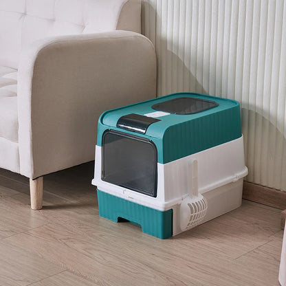 Foldable Cat Litter Box with Scoop – Top Exit