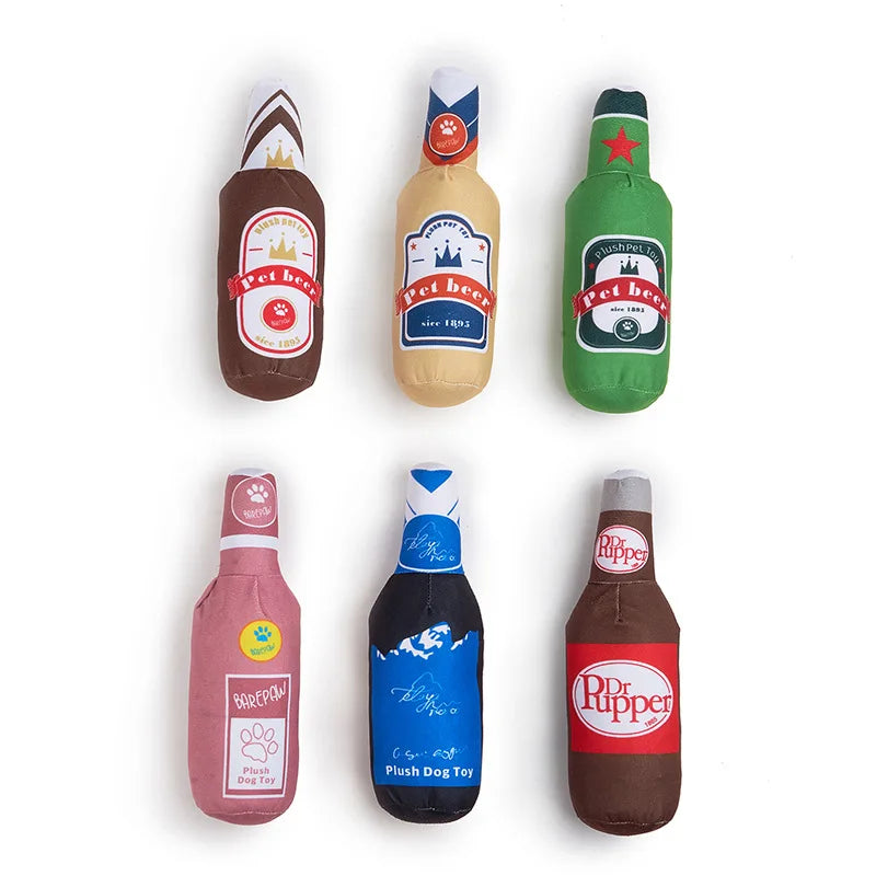 Realistic Wine Bottle Dog Toy with Squeaker