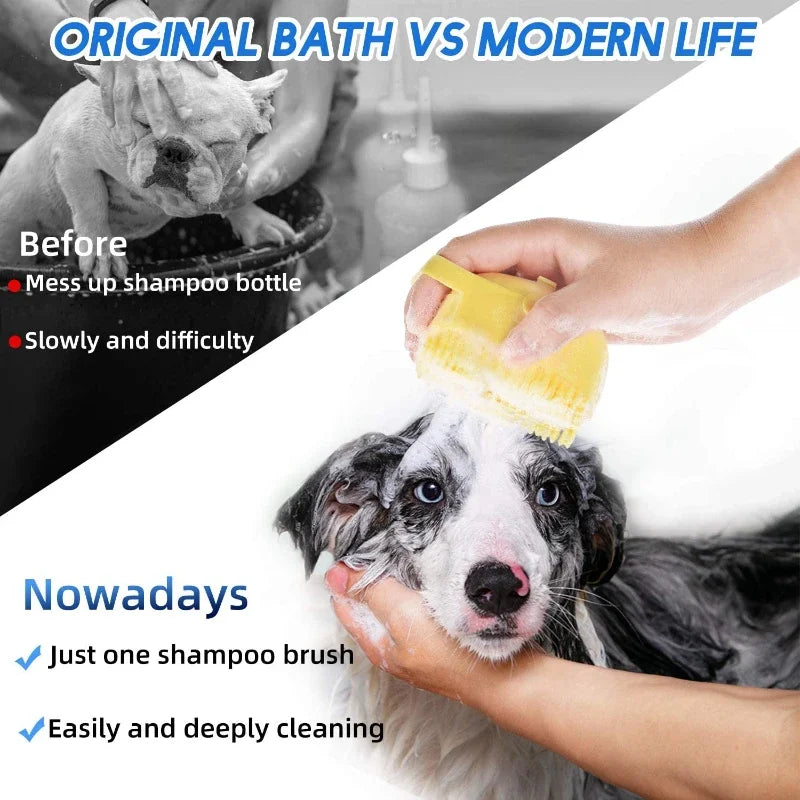 Silicone Pet Bath Brush with Shampoo Dispenser – Dog & Cat Grooming Tool