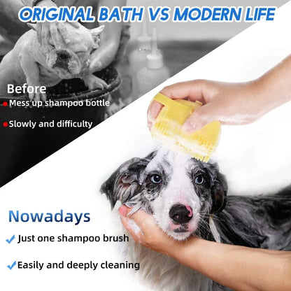 Silicone Pet Bath Brush with Shampoo Dispenser – Dog & Cat Grooming Tool