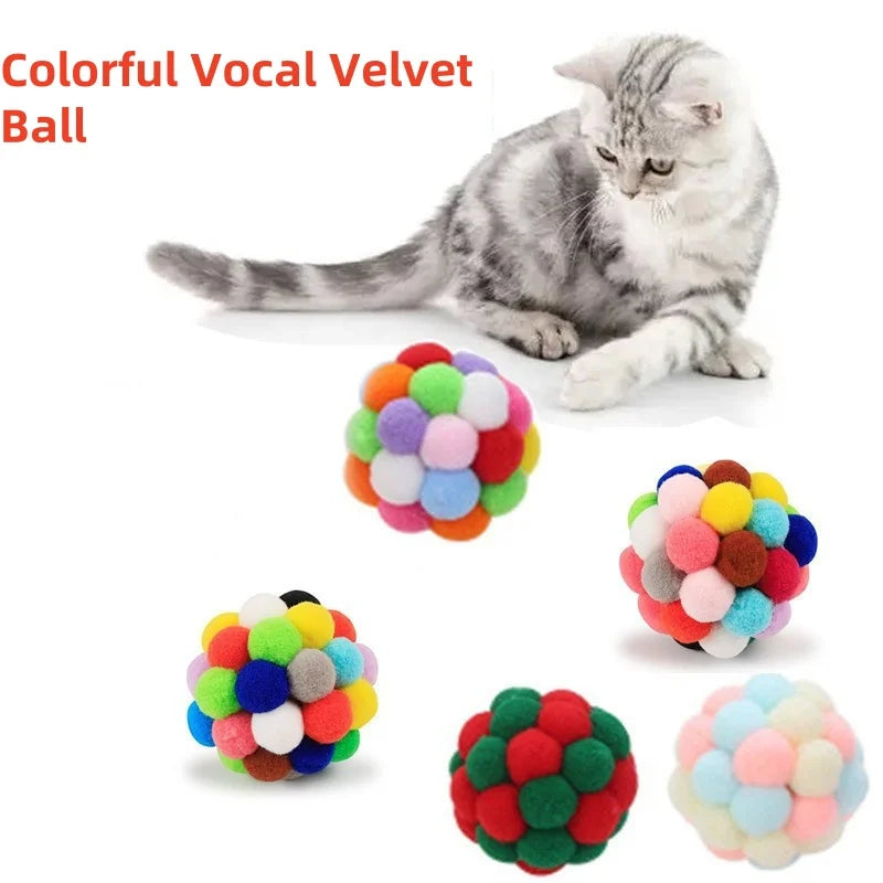 Colorful Woolen Ball Cat Toy with Bell