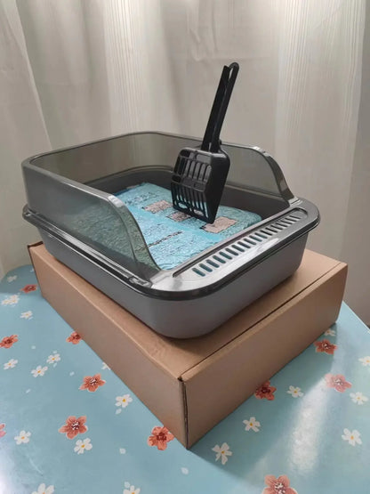 Semi-Enclosed Cat Litter Box with Scoop
