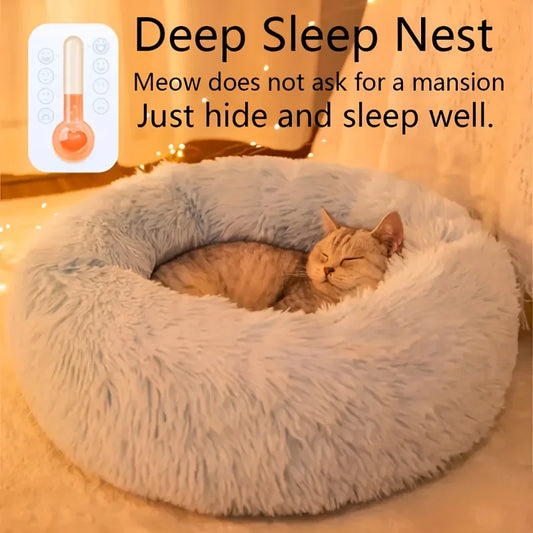 Gray Plush Cat & Dog Bed – Soft & Warm
