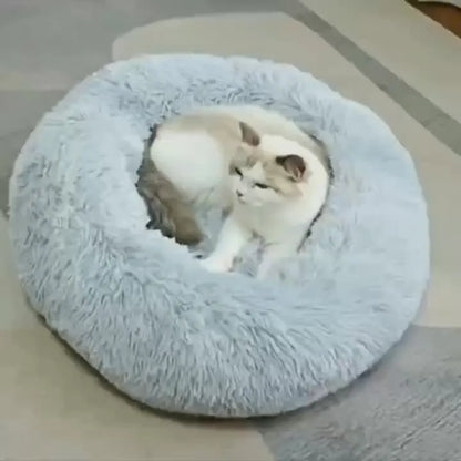 Gray Plush Cat & Dog Bed – Soft & Warm