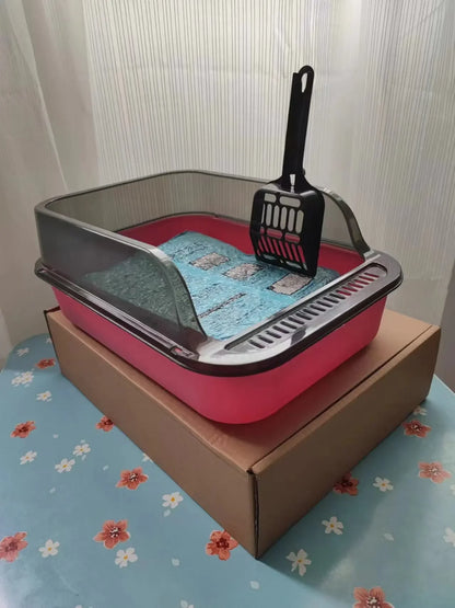 Semi-Enclosed Cat Litter Box with Scoop
