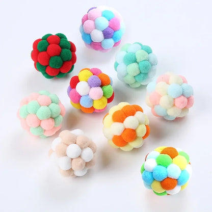 Colorful Woolen Ball Cat Toy with Bell
