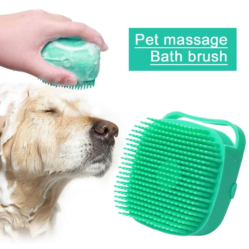 Silicone Pet Bath Brush with Shampoo Dispenser – Dog & Cat Grooming Tool