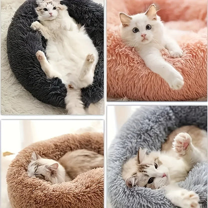 Gray Plush Cat & Dog Bed – Soft & Warm