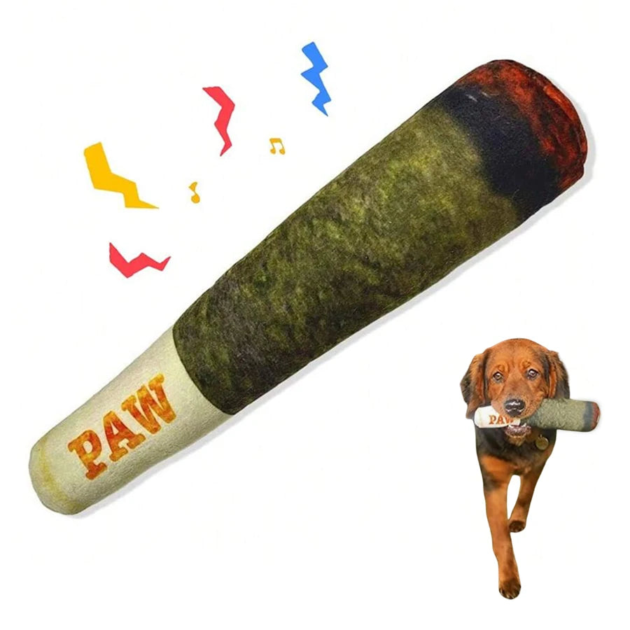 Cigar-Shaped Plush Squeaky Dog Toy