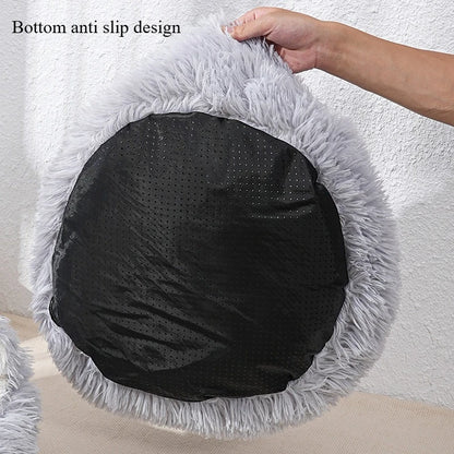 Gray Plush Cat & Dog Bed – Soft & Warm