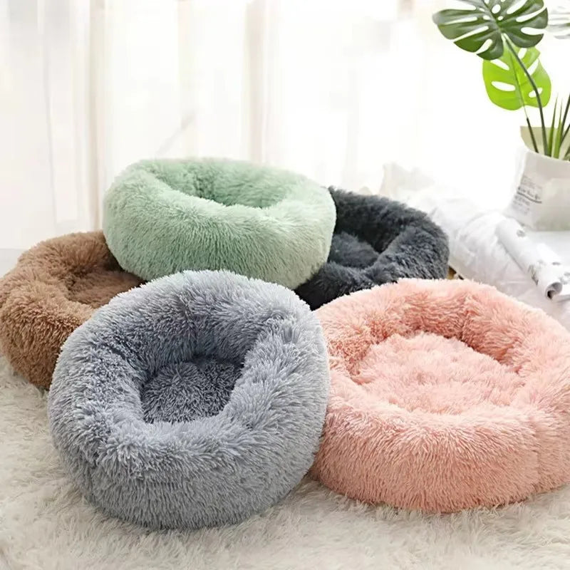 Gray Plush Cat & Dog Bed – Soft & Warm
