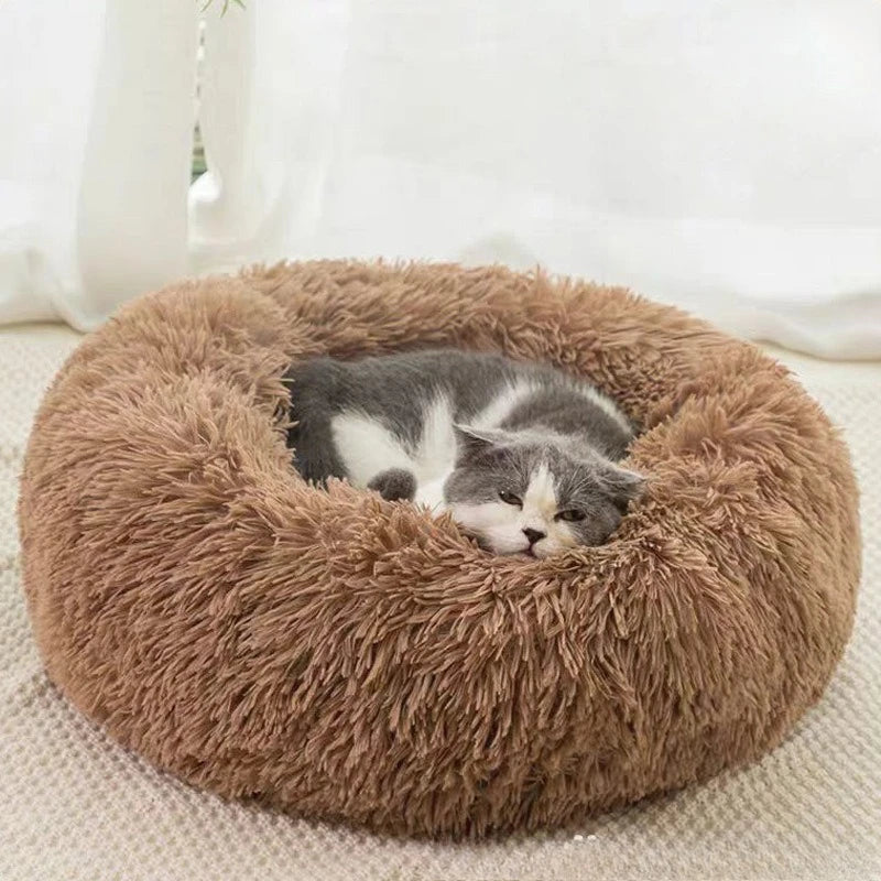 Gray Plush Cat & Dog Bed – Soft & Warm