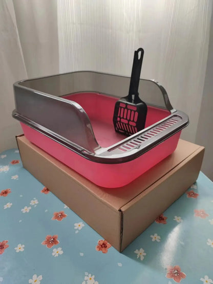 Semi-Enclosed Cat Litter Box with Scoop