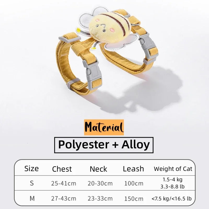 Adjustable Cat & Dog Harness with Leash – Cartoon Bee