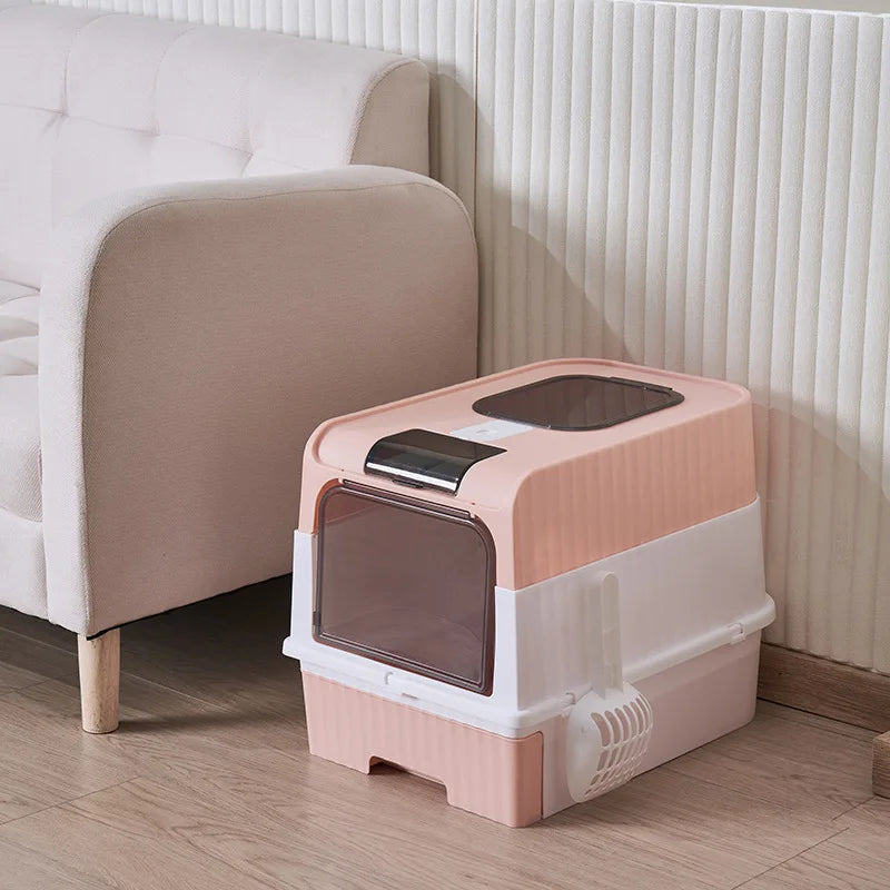 Foldable Cat Litter Box with Scoop – Top Exit