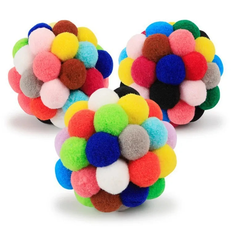 Colorful Woolen Ball Cat Toy with Bell