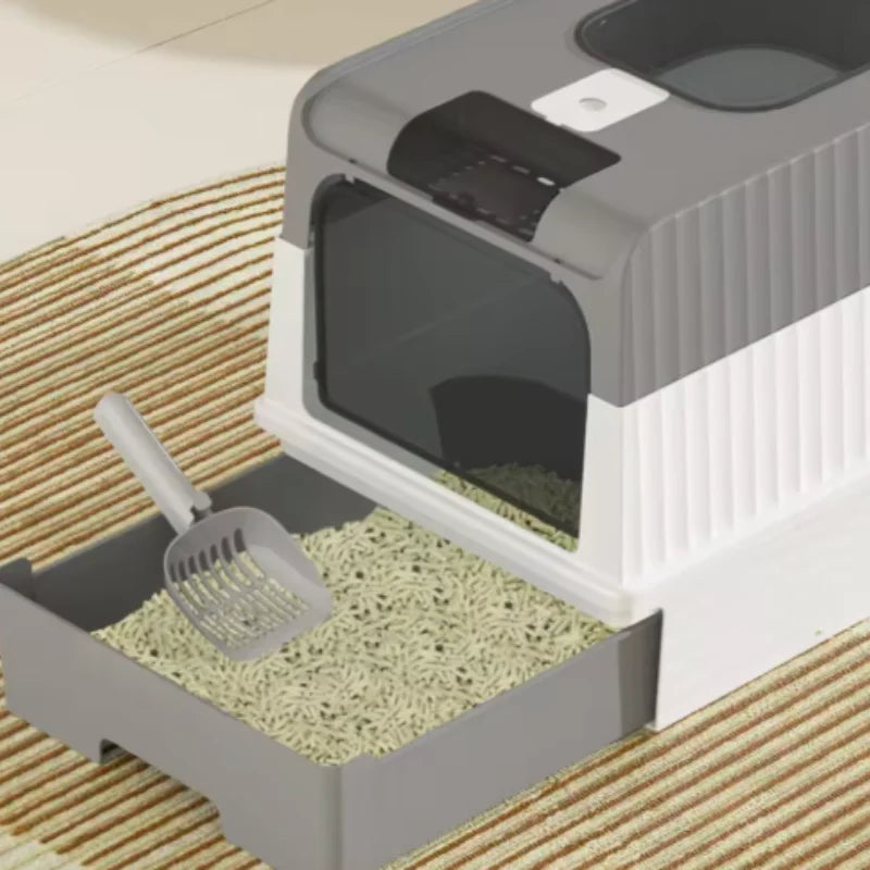Foldable Cat Litter Box with Scoop – Top Exit