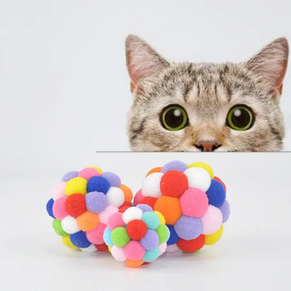 Colorful Woolen Ball Cat Toy with Bell