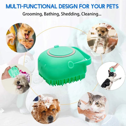 Silicone Pet Bath Brush with Shampoo Dispenser – Dog & Cat Grooming Tool